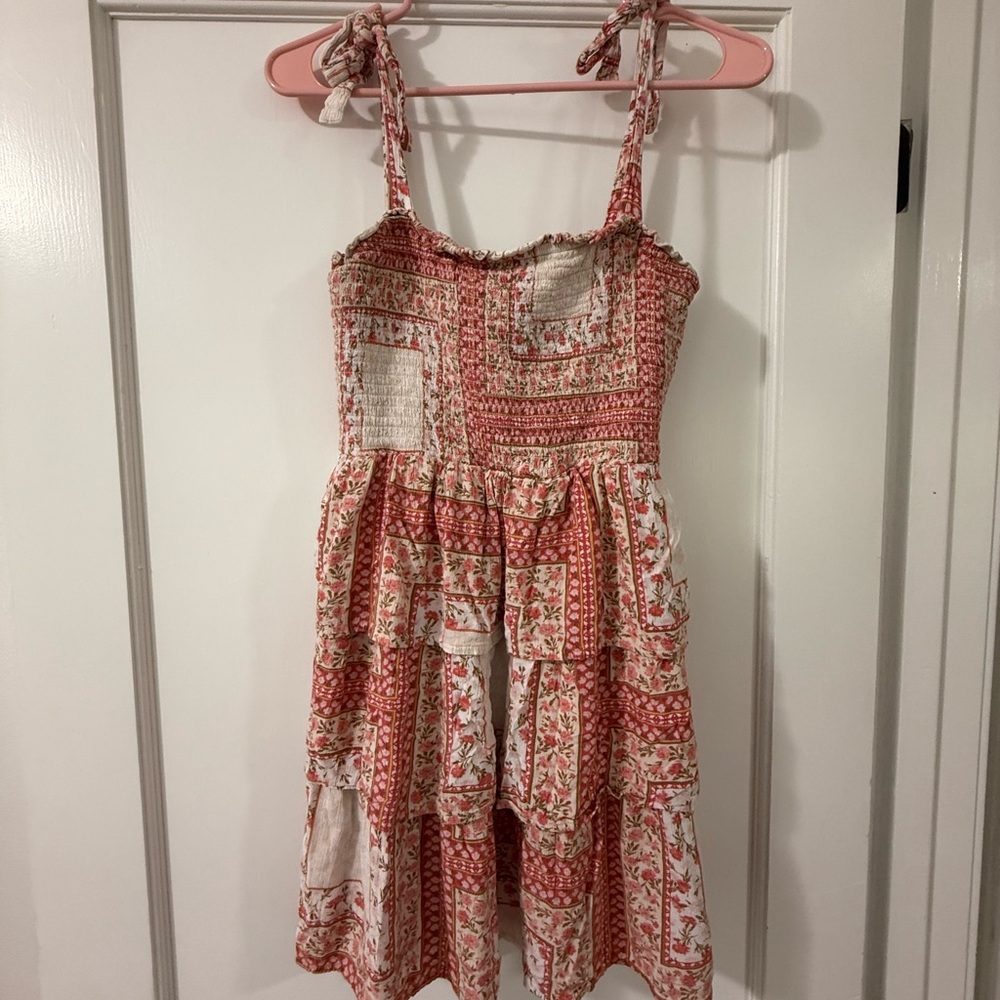 American Eagle Outfitters Red and Cream Patchwork Dress